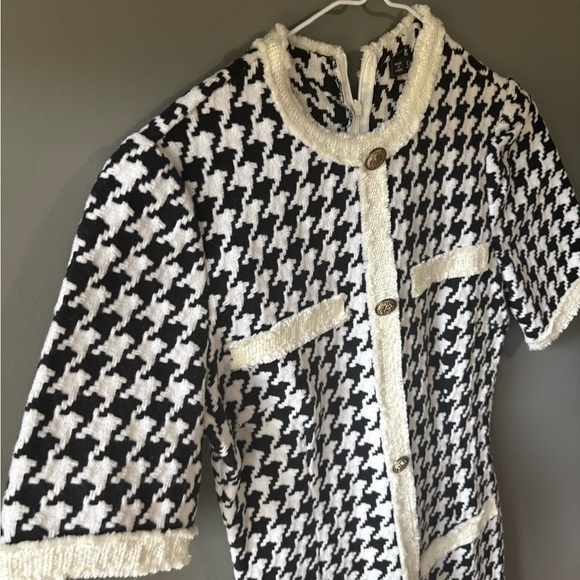 SHEIN size XS, Elegant Black and White Houndstooth Dress, mini, fitted, zipper - Picture 5 of 8
